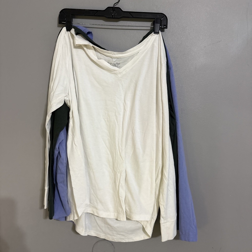 Lot Of 3 Terra & Sky Women's Long Sleeve Top 2X Cotton Lavender Green Off White
